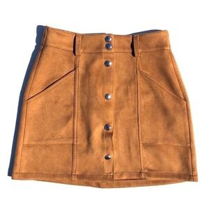 Bershka mini skirt faux suede brown button front womens XS